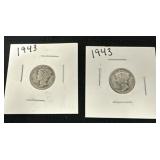 Two 1943 Mercury Dimes