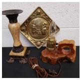 Vintage metal 6.5 in display plate, candle holder