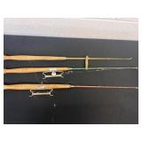 3 vintage fiberglass ice fishing rods