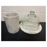 Cheese marble tray with glass lid and 6ï¿½ marble