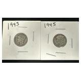 Two 1945 Mercury Dimes