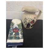 8' birdhouse pitcher with towel