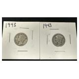 Two 1943 Mercury dimes