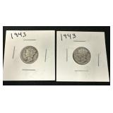 Two 1943 Mercury Dimes