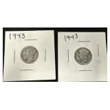 Two 1943 Mercury Dimes