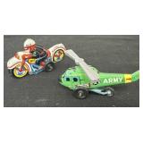 Vintage Tin Litho Military Police Bike and Army