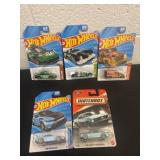 4 hotwheels with matchbox car