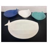 3 fish bowls and fish plate