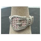 Size 7 pink stone belt buckle ring marked 925