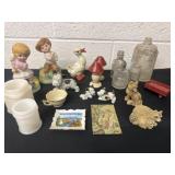 Group of glass bottle and figurines and more