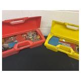 2 plastic container with Vintage erector sets