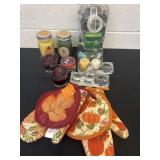 Candles and pulp and Oven mittens