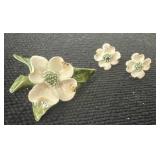 Vintage Dogwood Flower Brooch And matching