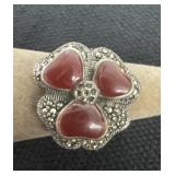 Size 6.5 3 stone heart ring marked 925nf