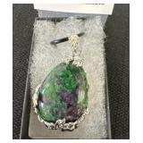 All Nickel Silver With Malachite Pendant on Silk