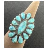 Turquoise Cluster Ring, Size 7 marked 925