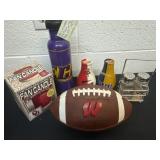 Group of college team items, bottle,fan candle
