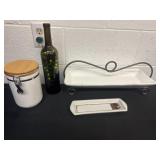 Wine bottle canister and dish with stand