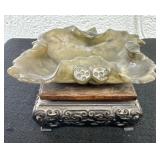 Vintage carved hardstone on carved wooden stand