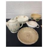 Teapot with plates and  ironstone china bowl