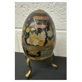 7ï¿½ Large Brass Enameled Egg Trinket Box on Stand