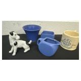 Ceramic dog with cream and sugar and coffee cup