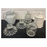 Group of candle holder pitchers and more