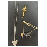 Shark tooth metal necklace with dog brooch and
