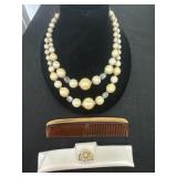 Faux 2 strand pearl necklace with vintage  purse
