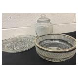 Glass canister with lid and divided plate and