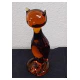 Vintage Viking Glass Amber cat figurine 6 in
