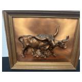 16ï¿½x14ï¿½ Vintage long horn Copper Metalware Plaque