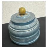 Vintage Metal Powder Puff Music Box Blue Trinket