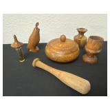 Wood vase, cup, bird and trinket box with lid