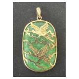 10K Gold Plated Jade Pendant with Swan Carved