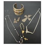 Group of jewlery bracelets, earring necklace