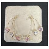 14kt gold cz pink and white heart earrings