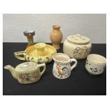 Group of ceramic candle holder, mini teapot, vases