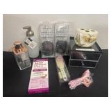 New hair brushes, jewelry. Bid hand soap