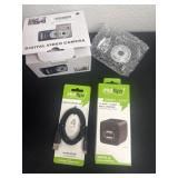 Digital video camera, micro usb charger and