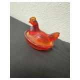 Vintage Red Glass Hen On Nest Salt Cellar Large