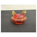 Vintage Red Glass Hen On Nest Salt Cellar Large