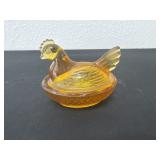 3.5ï¿½ VINTAGE Miniature Amber Orange Glass Hen on