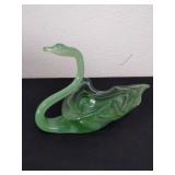 8x5' hand blown green art glass swan dish