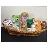 Group of ty beanie babies in basket