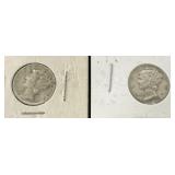 Two 1942 Mercury Dimes