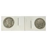 Two 1942 Mercury Dimes