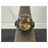 Silver citrine and marcasite cocktail ring size 7
