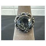 Silver ring with a rutilated quartz gemstone Size