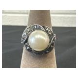 Silver Pearl Ring Looks Signed and Marked 925